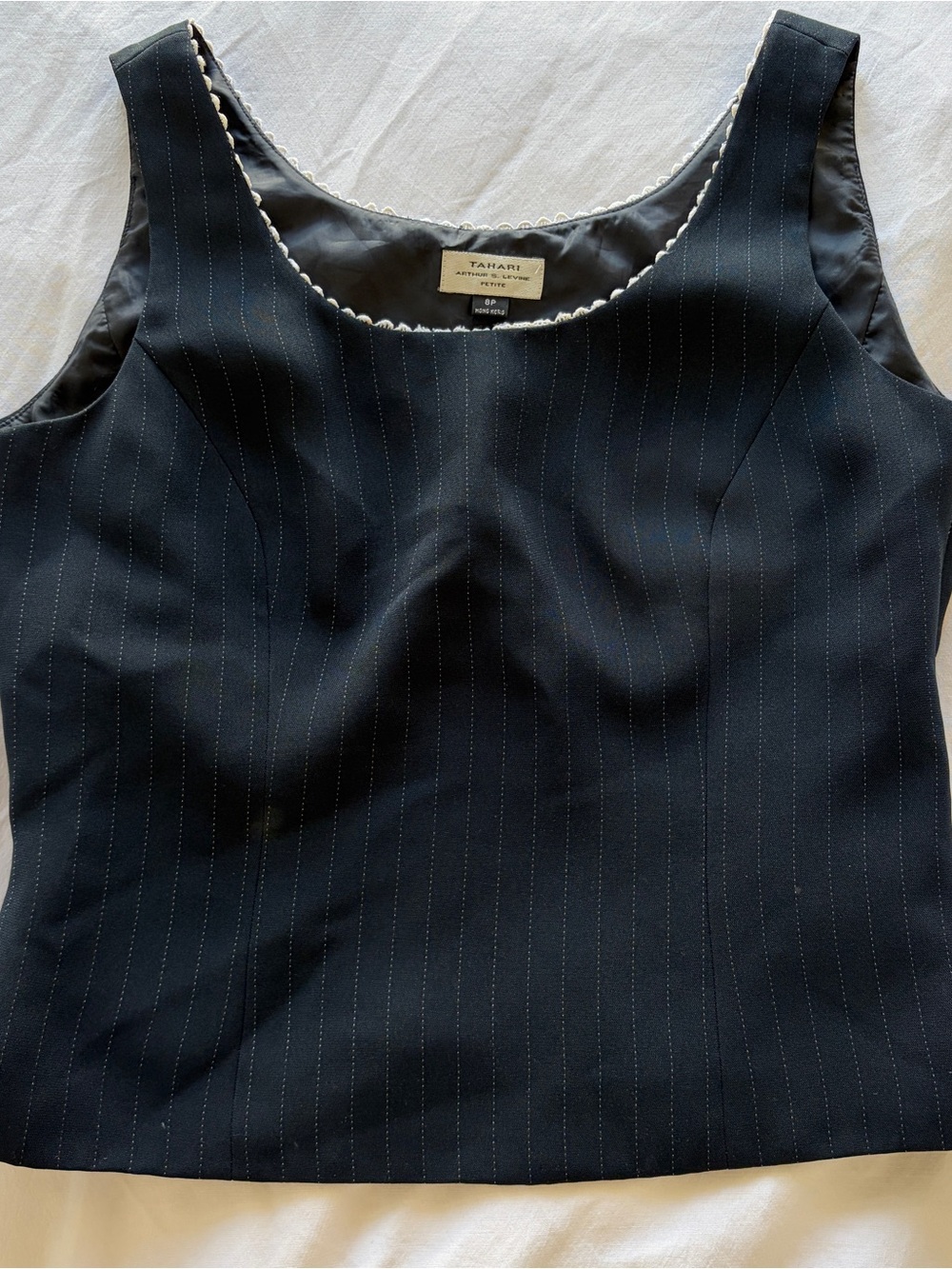 Tahari Black Pinstripe Tank Top with White Trim